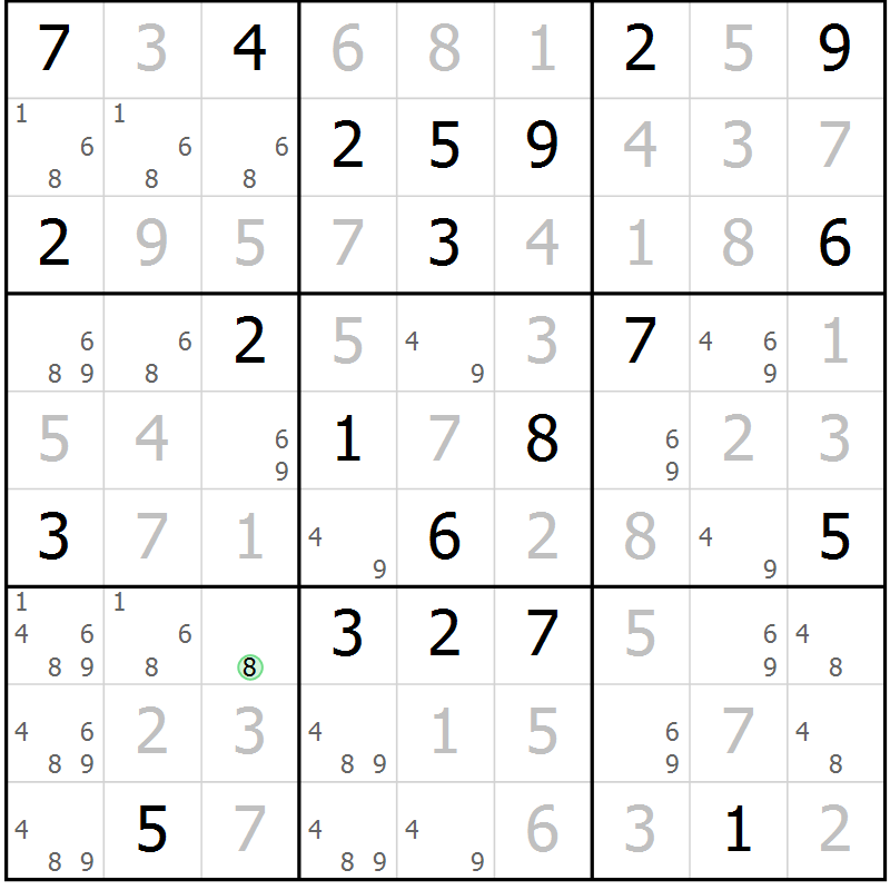 Position des candidats pour la solution de la Gr 12 page 15 du magazine de sudoku Virtuose n° 105