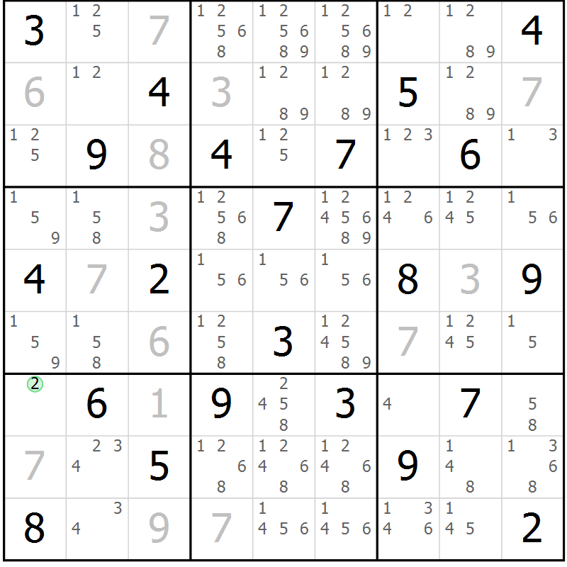 Position des candidats pour la solution de la Gr 13 page 16 du magazine de sudoku Virtuose n° 105