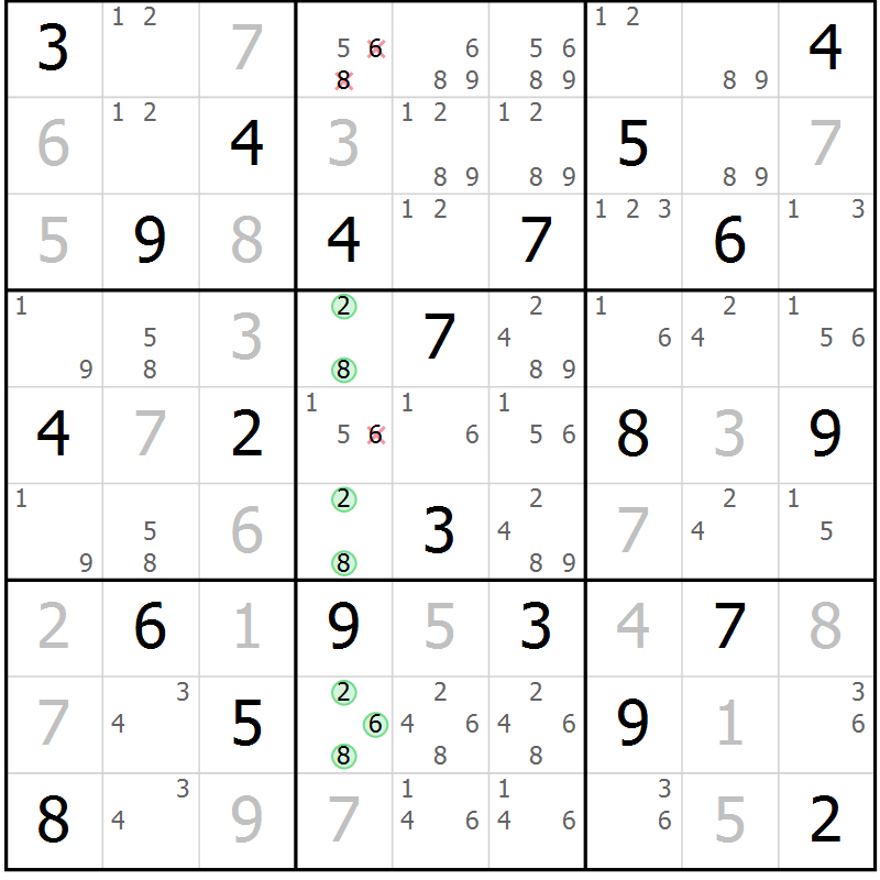 Position des candidats pour la solution de la Gr 13 page 16 du magazine de sudoku Virtuose n° 105