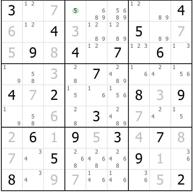 Position des candidats pour la solution de la Gr 13 page 16 du magazine de sudoku Virtuose n° 105