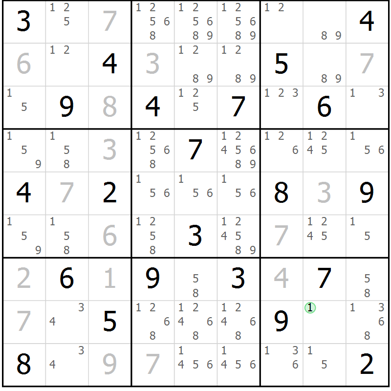 Position des candidats pour la solution de la Gr 13 page 16 du magazine de sudoku Virtuose n° 105