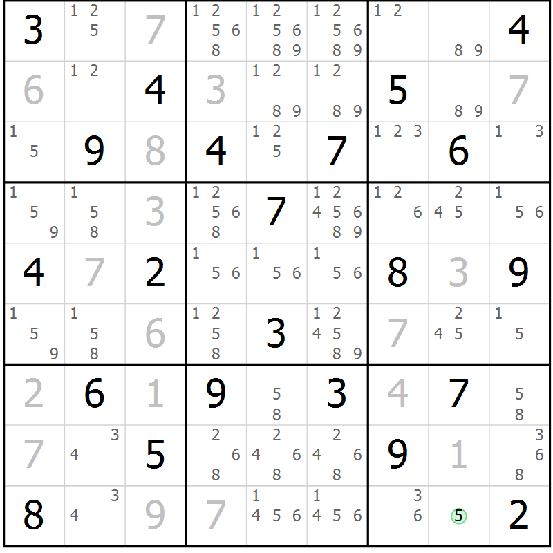 Position des candidats pour la solution de la Gr 13 page 16 du magazine de sudoku Virtuose n° 105