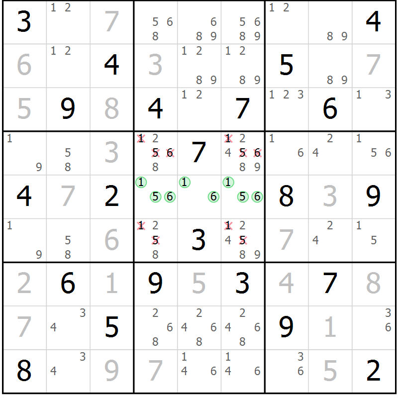 Position des candidats pour la solution de la Gr 13 page 16 du magazine de sudoku Virtuose n° 105