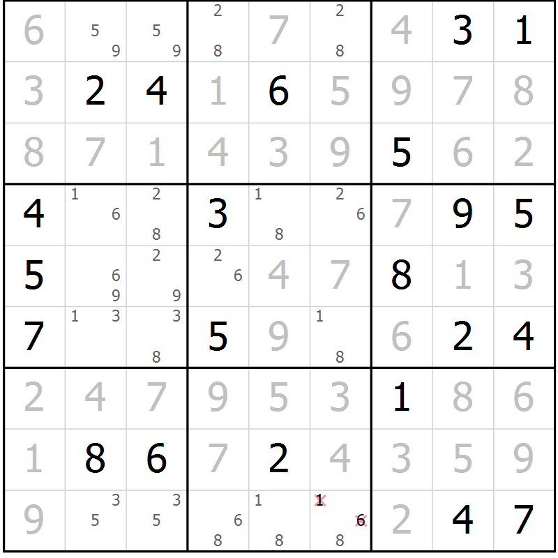 Position des candidats pour la solution de la Gr 14 page 17 du magazine de sudoku Virtuose n° 105