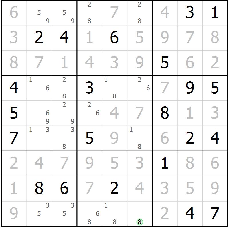 Position des candidats pour la solution de la Gr 14 page 17 du magazine de sudoku Virtuose n° 105