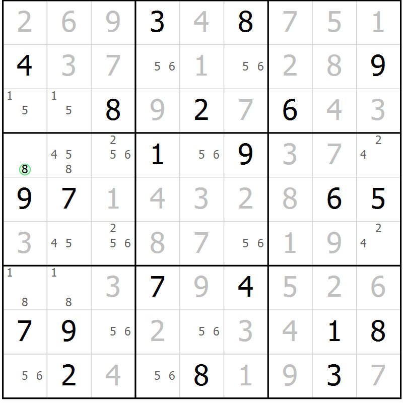 Position des candidats pour la solution de la Gr 15 page 18 du magazine de sudoku Virtuose n° 105