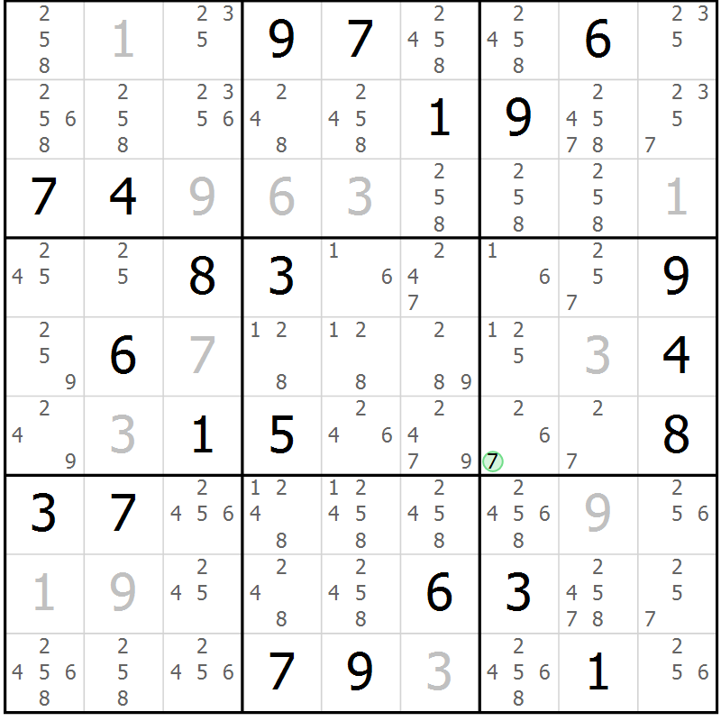 Position des candidats pour la solution de la Gr 16 page 19 du magazine de sudoku Virtuose n° 105