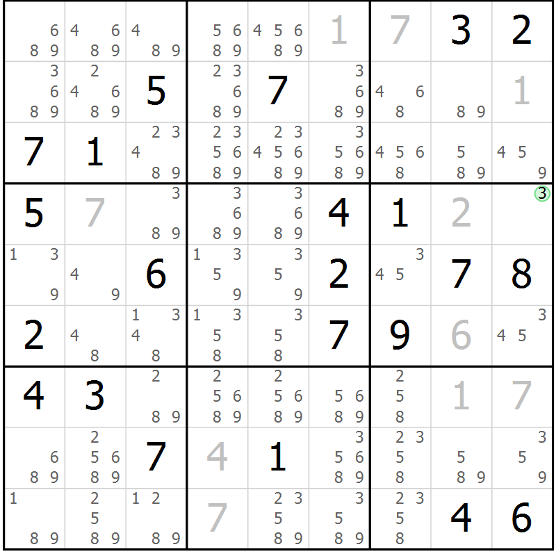 Position des candidats pour la solution de la Gr 17 page 20 du magazine de sudoku Virtuose n° 105
