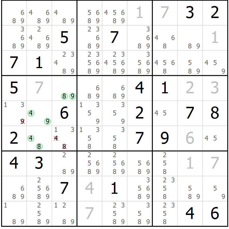 Position des candidats pour la solution de la Gr 17 page 20 du magazine de sudoku Virtuose n° 105