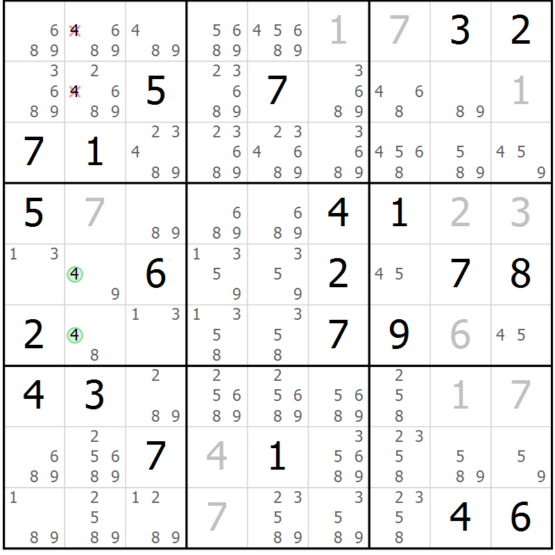 Position des candidats pour la solution de la Gr 17 page 20 du magazine de sudoku Virtuose n° 105