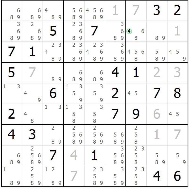 Position des candidats pour la solution de la Gr 17 page 20 du magazine de sudoku Virtuose n° 105