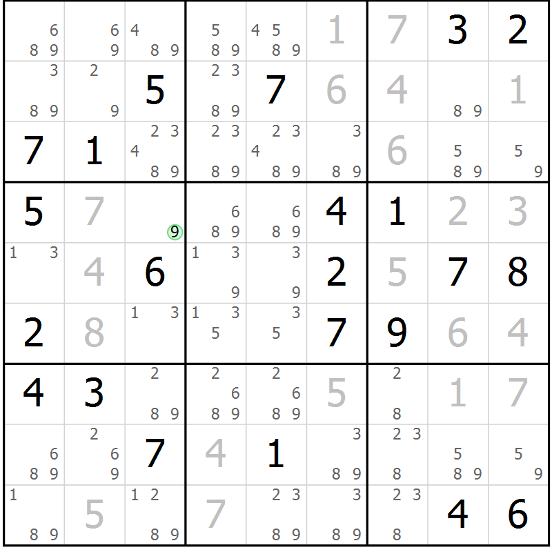 Position des candidats pour la solution de la Gr 17 page 20 du magazine de sudoku Virtuose n° 105