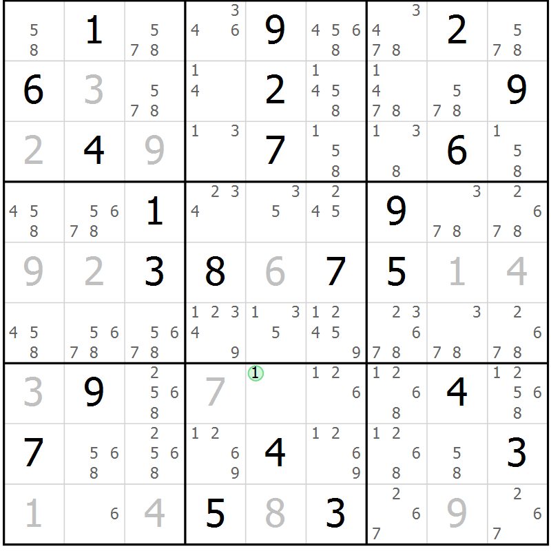 Position des candidats pour la solution de la Gr 18 page 21 du magazine de sudoku Virtuose n° 105