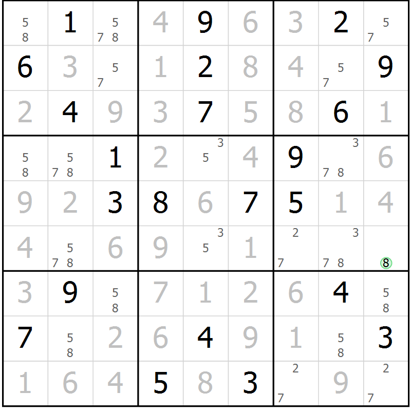 Position des candidats pour la solution de la Gr 18 page 21 du magazine de sudoku Virtuose n° 105