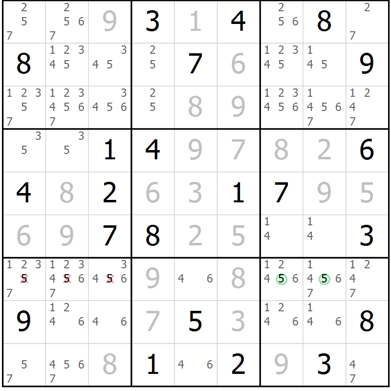 Position des candidats pour la solution de la Gr 19 page 22 du magazine de sudoku Virtuose n° 105
