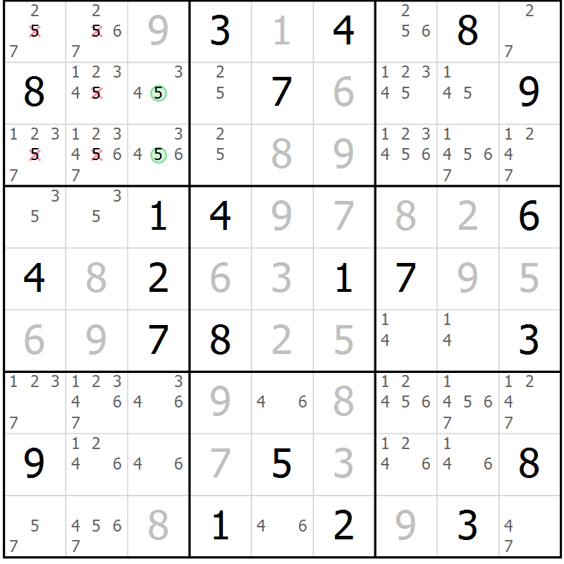 Position des candidats pour la solution de la Gr 19 page 22 du magazine de sudoku Virtuose n° 105