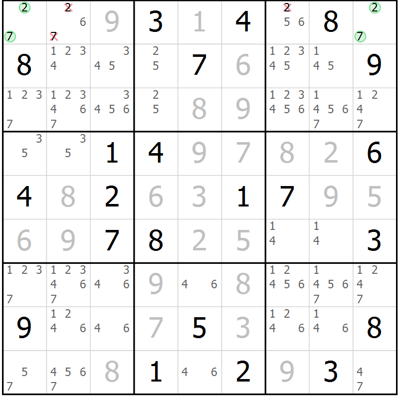 Position des candidats pour la solution de la Gr 19 page 22 du magazine de sudoku Virtuose n° 105