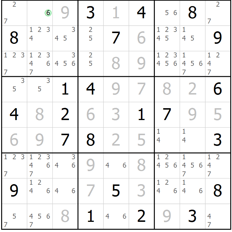 Position des candidats pour la solution de la Gr 19 page 22 du magazine de sudoku Virtuose n° 105