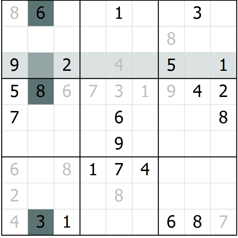 Position des candidats pour la solution de la Gr 2 page 5 du magazine de sudoku Virtuose n° 105