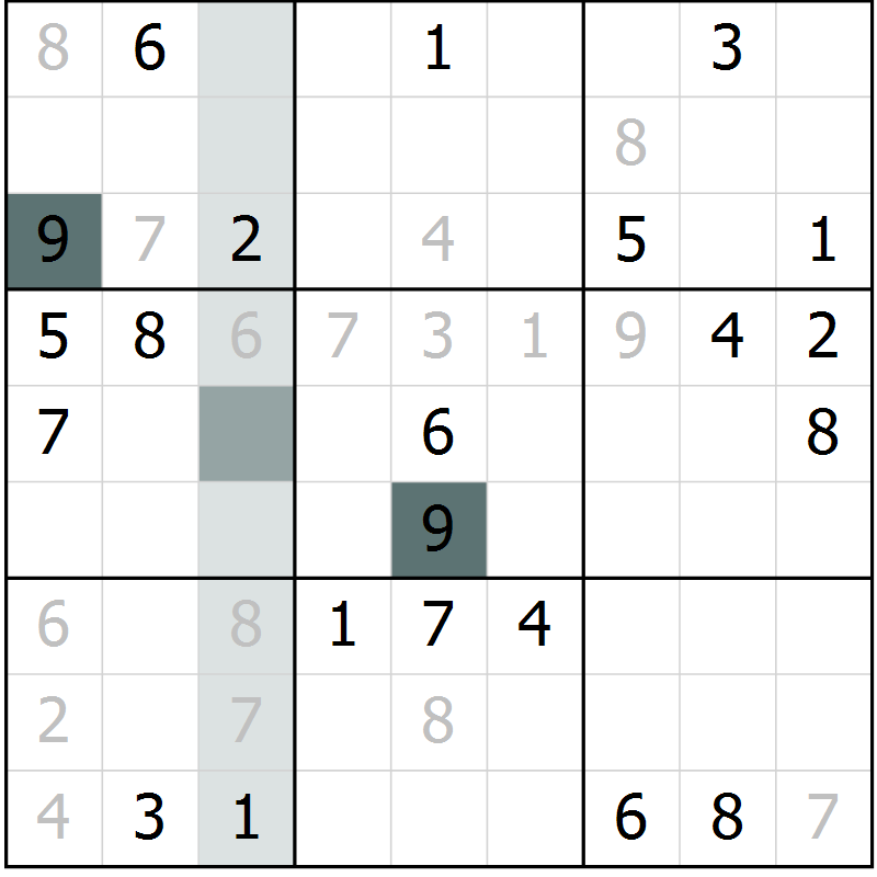 Position des candidats pour la solution de la Gr 2 page 5 du magazine de sudoku Virtuose n° 105