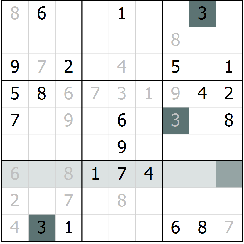 Position des candidats pour la solution de la Gr 2 page 5 du magazine de sudoku Virtuose n° 105