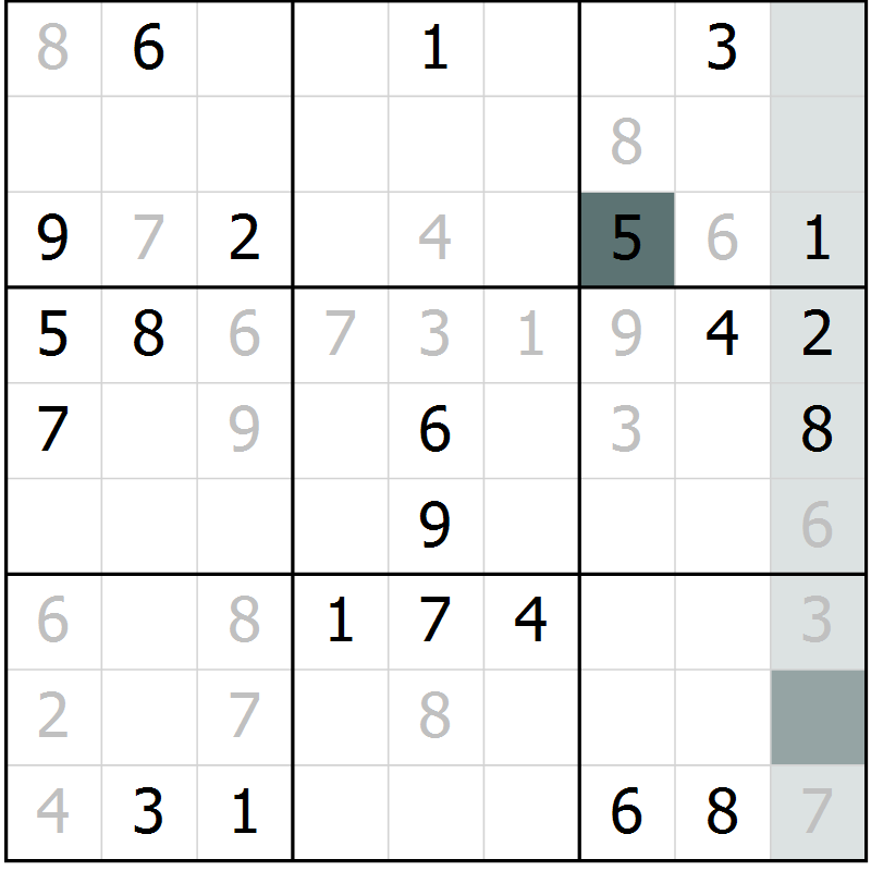 Position des candidats pour la solution de la Gr 2 page 5 du magazine de sudoku Virtuose n° 105