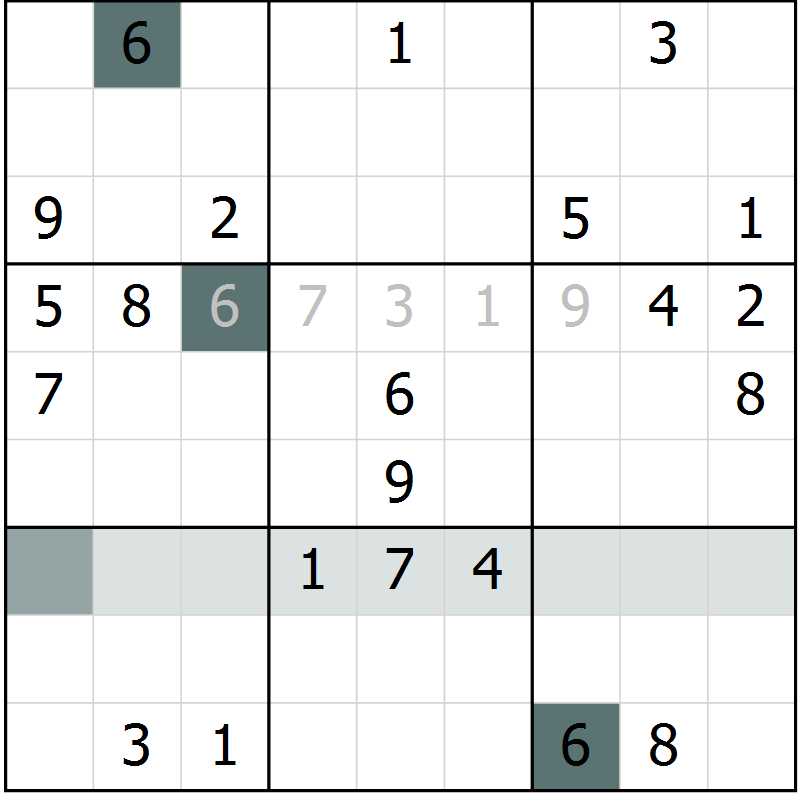 Position des candidats pour la solution de la Gr 2 page 5 du magazine de sudoku Virtuose n° 105