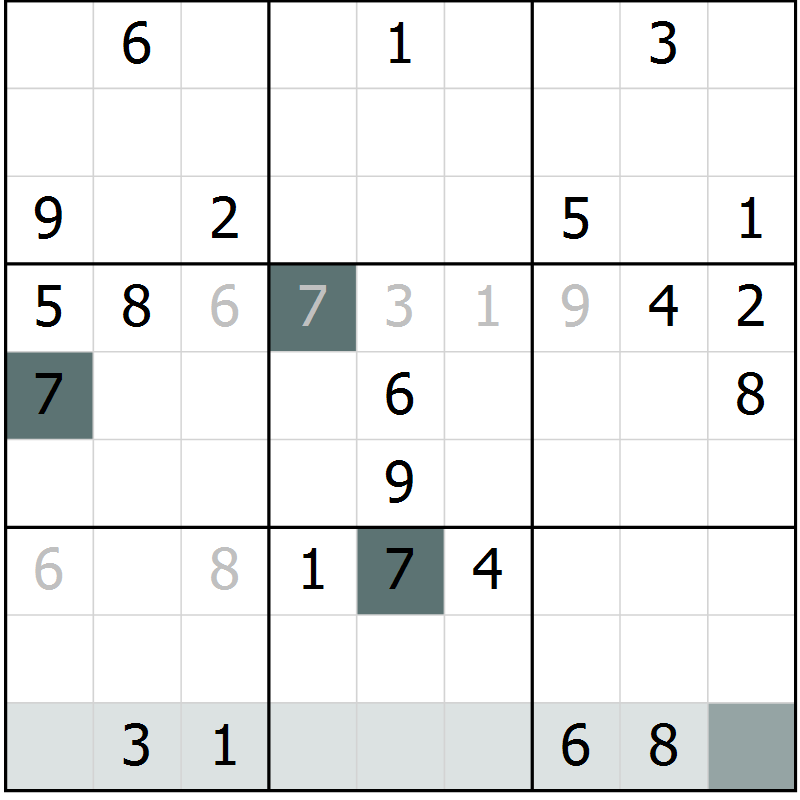 Position des candidats pour la solution de la Gr 2 page 5 du magazine de sudoku Virtuose n° 105