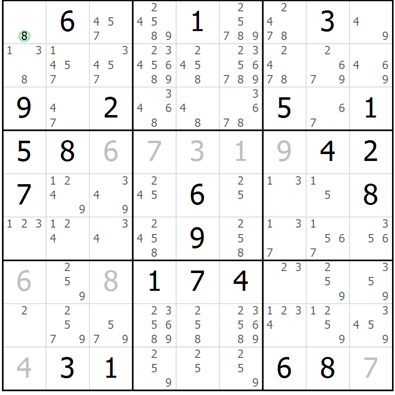 Position des candidats pour la solution de la Gr 2 page 5 du magazine de sudoku Virtuose n° 105