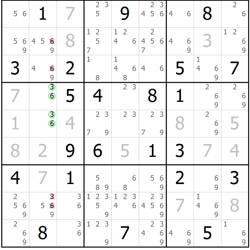 Position des candidats pour la solution de la Gr 20 page 23 du magazine de sudoku Virtuose n° 105