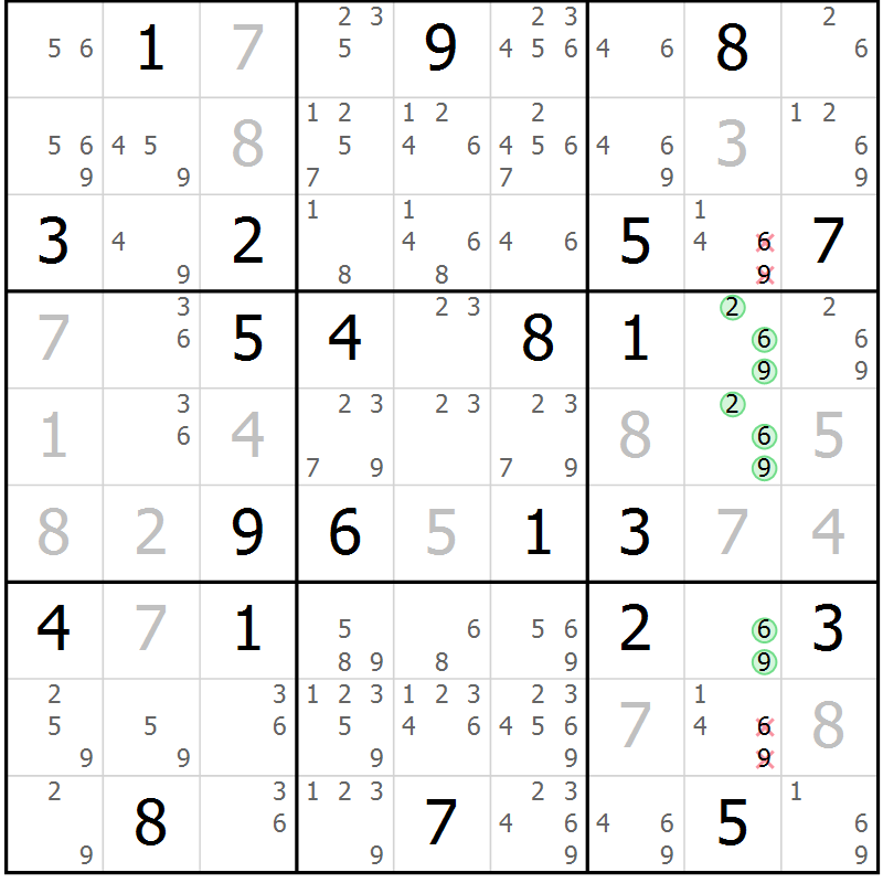 Position des candidats pour la solution de la Gr 20 page 23 du magazine de sudoku Virtuose n° 105