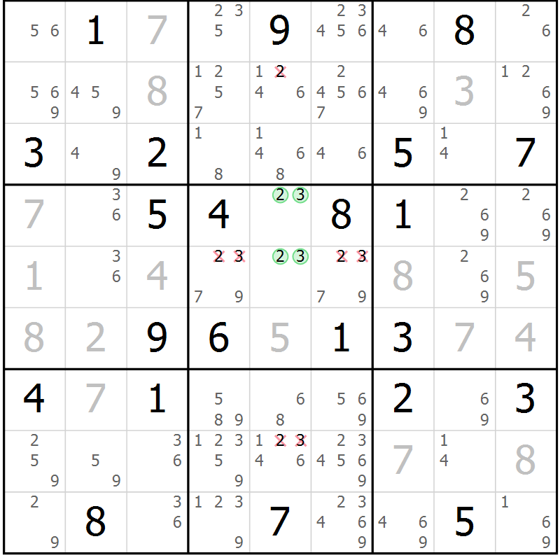 Position des candidats pour la solution de la Gr 20 page 23 du magazine de sudoku Virtuose n° 105