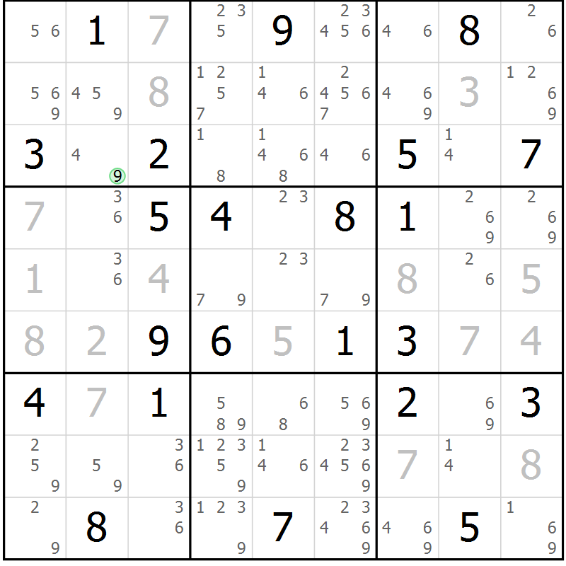 Position des candidats pour la solution de la Gr 20 page 23 du magazine de sudoku Virtuose n° 105