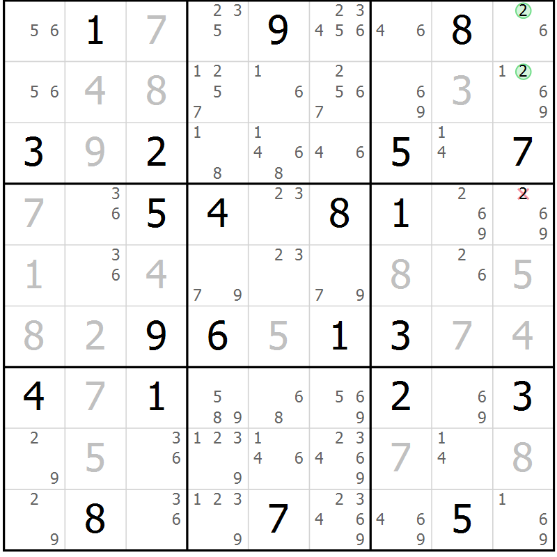 Position des candidats pour la solution de la Gr 20 page 23 du magazine de sudoku Virtuose n° 105