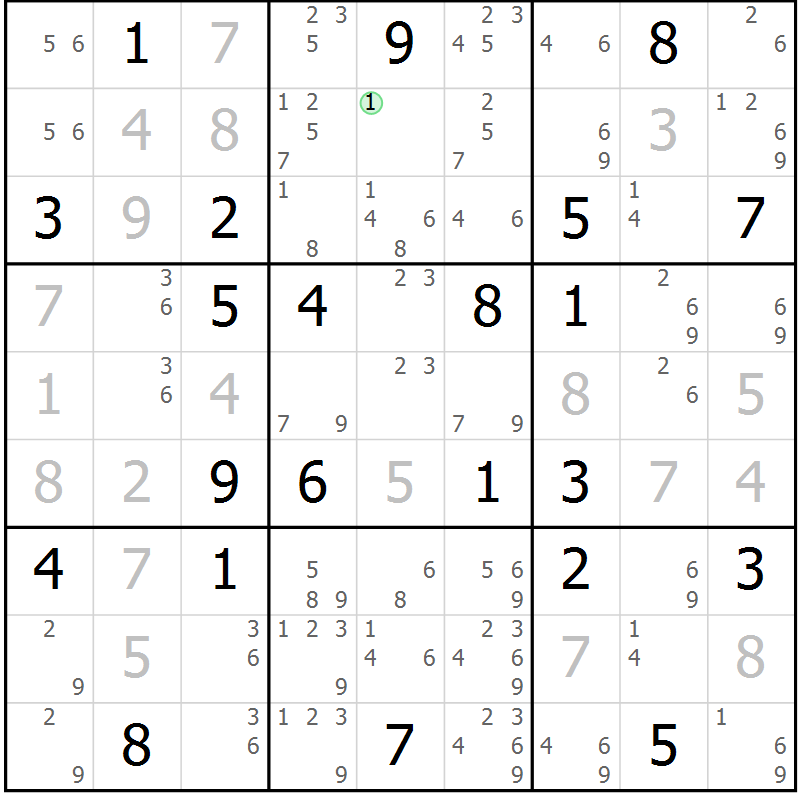 Position des candidats pour la solution de la Gr 20 page 23 du magazine de sudoku Virtuose n° 105