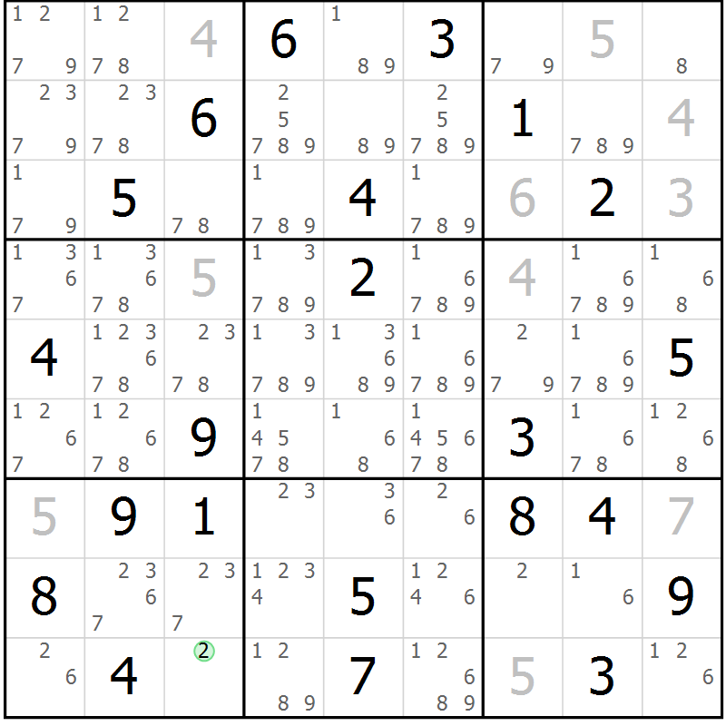 Position des candidats pour la solution de la Gr 21 page 24 du magazine de sudoku Virtuose n° 105