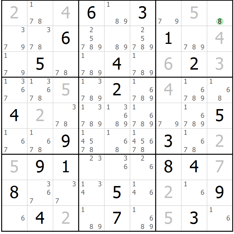 Position des candidats pour la solution de la Gr 21 page 24 du magazine de sudoku Virtuose n° 105