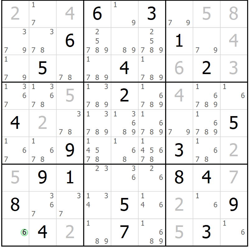 Position des candidats pour la solution de la Gr 21 page 24 du magazine de sudoku Virtuose n° 105