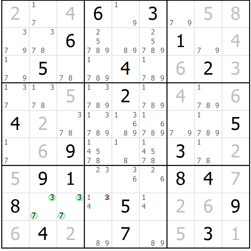 Position des candidats pour la solution de la Gr 21 page 24 du magazine de sudoku Virtuose n° 105