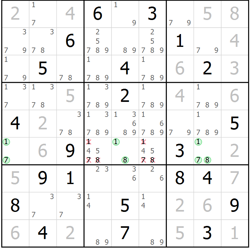 Position des candidats pour la solution de la Gr 21 page 24 du magazine de sudoku Virtuose n° 105