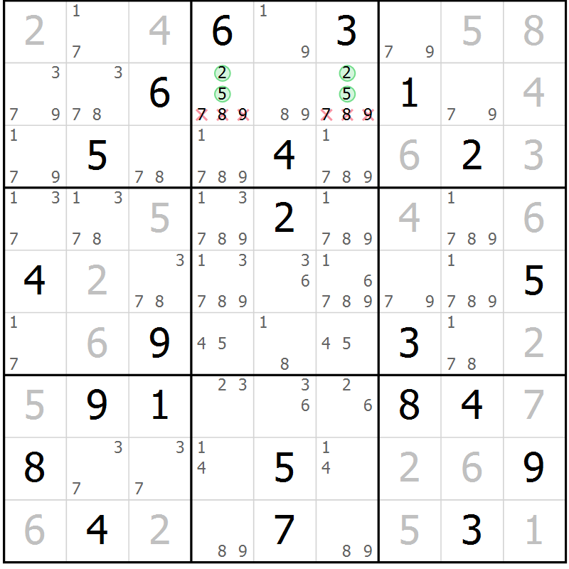 Position des candidats pour la solution de la Gr 21 page 24 du magazine de sudoku Virtuose n° 105