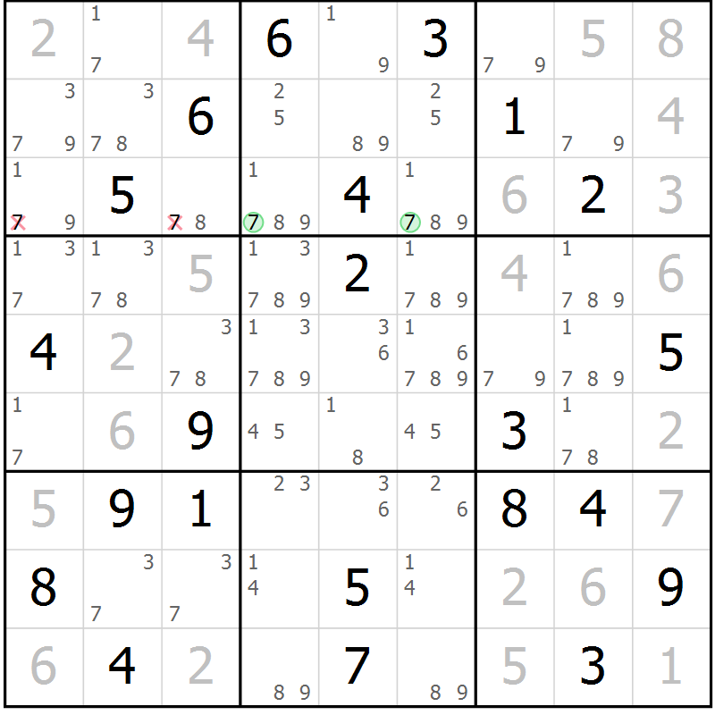 Position des candidats pour la solution de la Gr 21 page 24 du magazine de sudoku Virtuose n° 105