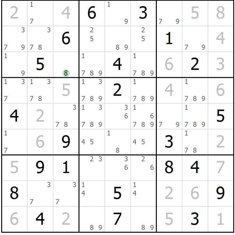 Position des candidats pour la solution de la Gr 21 page 24 du magazine de sudoku Virtuose n° 105