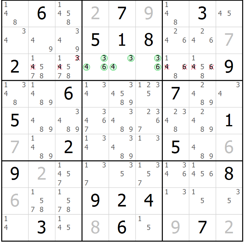 Position des candidats pour la solution de la Gr 22 page 25 du magazine de sudoku Virtuose n° 105