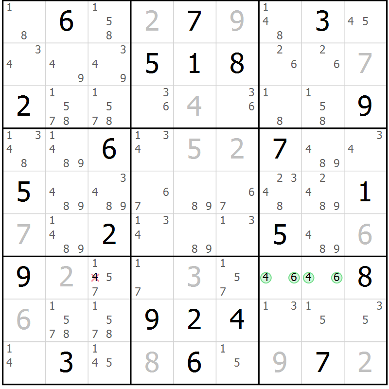 Position des candidats pour la solution de la Gr 22 page 25 du magazine de sudoku Virtuose n° 105