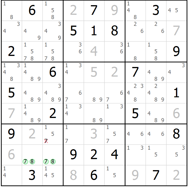Position des candidats pour la solution de la Gr 22 page 25 du magazine de sudoku Virtuose n° 105