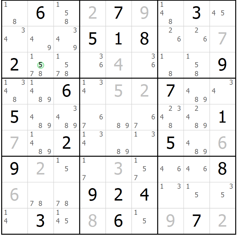 Position des candidats pour la solution de la Gr 22 page 25 du magazine de sudoku Virtuose n° 105