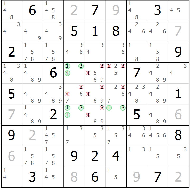 Position des candidats pour la solution de la Gr 22 page 25 du magazine de sudoku Virtuose n° 105
