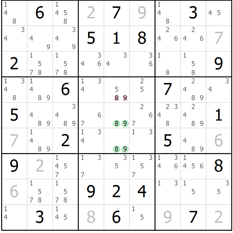 Position des candidats pour la solution de la Gr 22 page 25 du magazine de sudoku Virtuose n° 105
