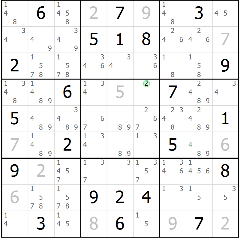 Position des candidats pour la solution de la Gr 22 page 25 du magazine de sudoku Virtuose n° 105